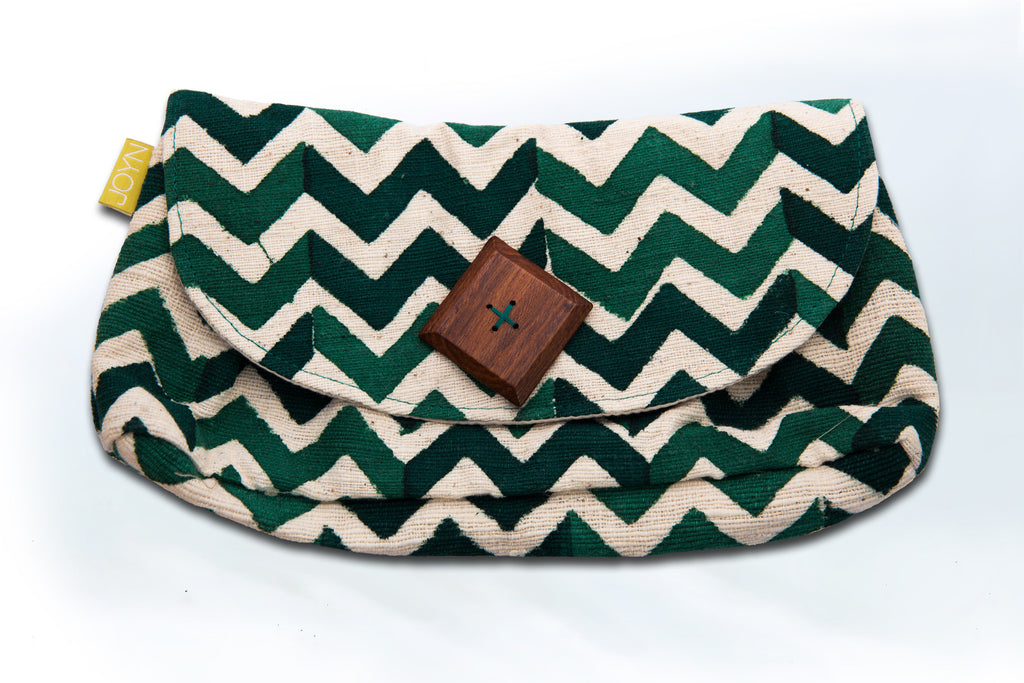 817 Button Clutch - Emerald Chevron