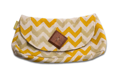 Button Clutch - Gold Chevron