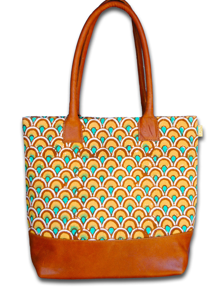 803 Leather Handbag-Gold/Emerald Peacock