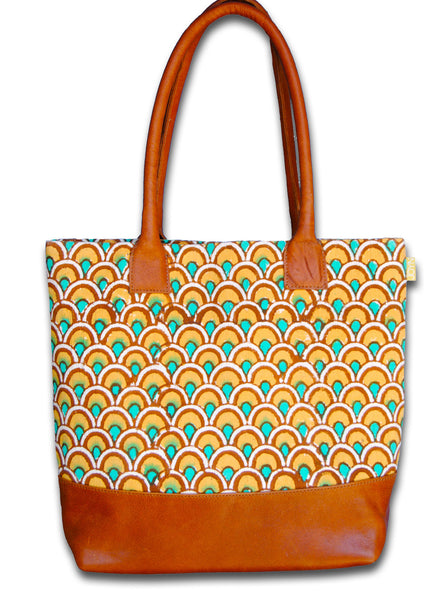 803 Leather Handbag-Gold/Emerald Peacock