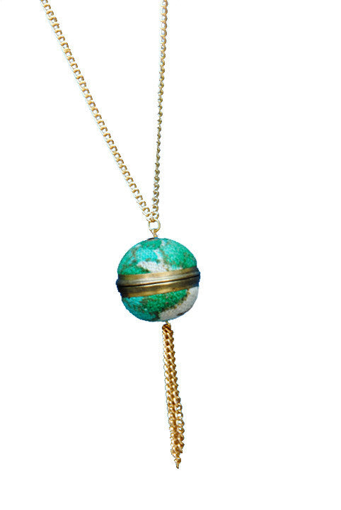 839 Fabric Tassel Necklace- Emerald