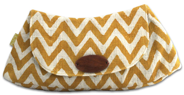 141027 Button Clutch - Mustard Chevron