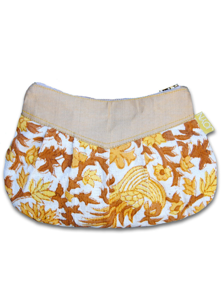 827 Pleated Clutch - Gold Bird